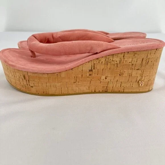 Veronica Beard Geno Wedge Sandals Size 11 Cork Pink Suede